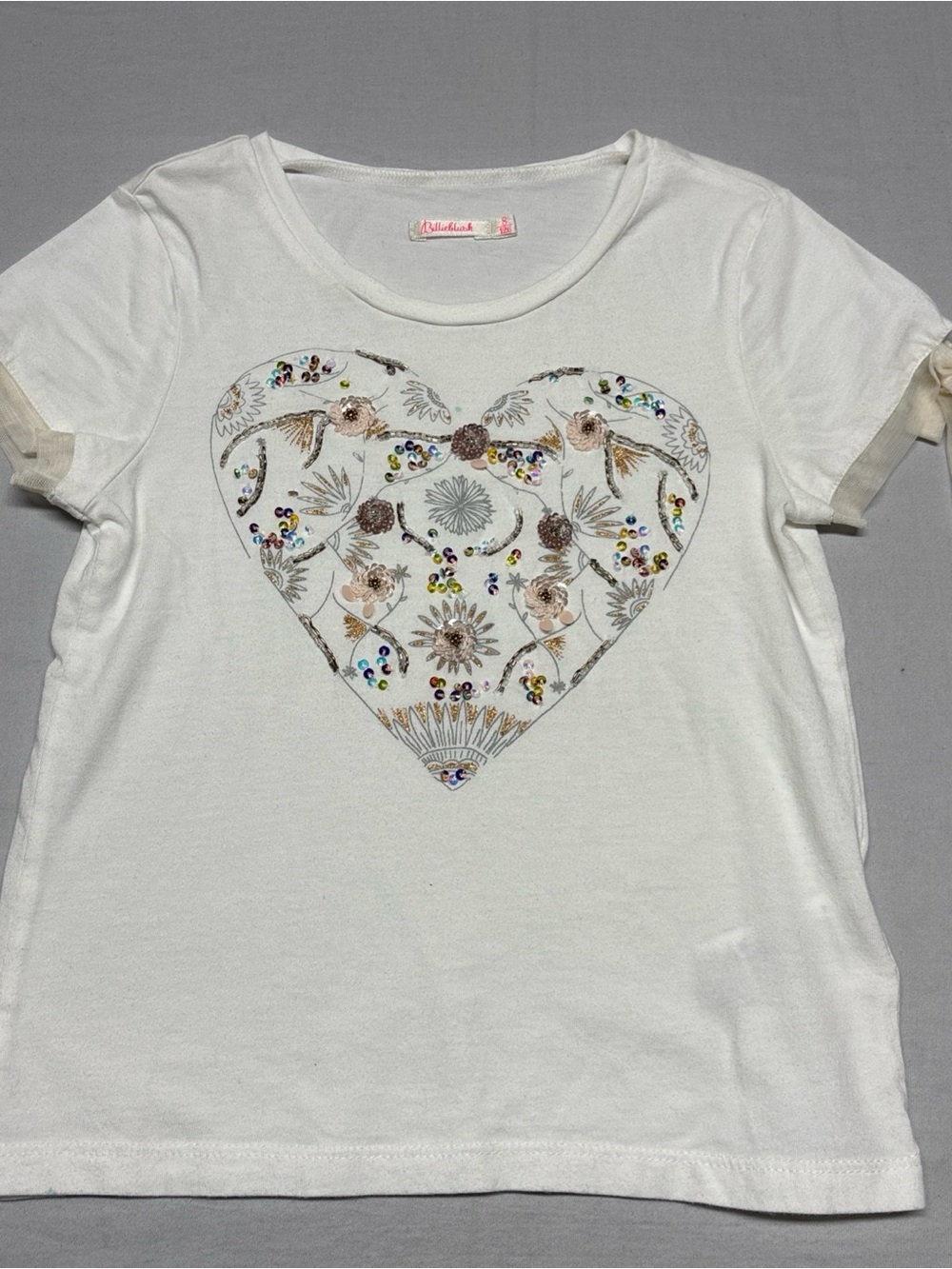 Billieblush White Short Sleeve Tee with Embellished Heart